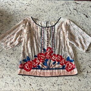 Moulinette Soeurs Beige and Red Embroidered Blouse